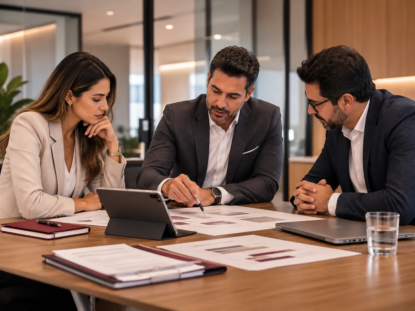 Sócios e gestores discutindo decisões de governança empresarial.