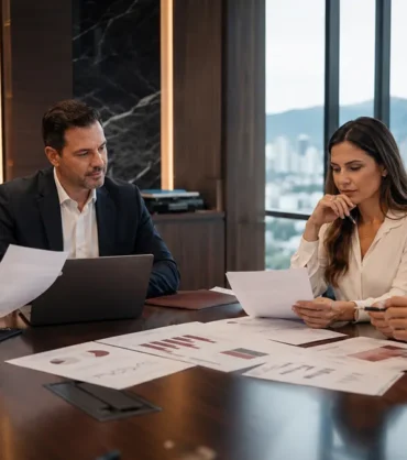 Sócios analisam acordo de sócios e regras de governança para organizar decisões empresariais.