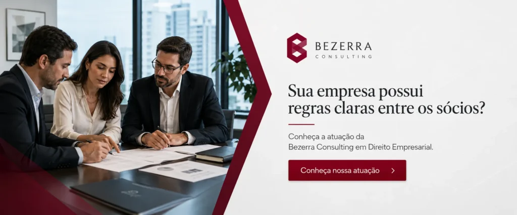 Profissionais analisam acordo de sócios e governança empresarial em contexto consultivo.