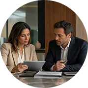 Profissionais revisando informações durante o acompanhamento de uma consultoria empresarial.