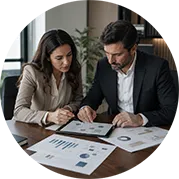 Profissionais analisando informações relacionadas a diferentes frentes empresariais.