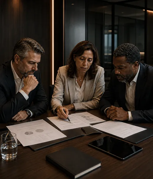 Profissionais analisando documentos em contexto de Direito Civil