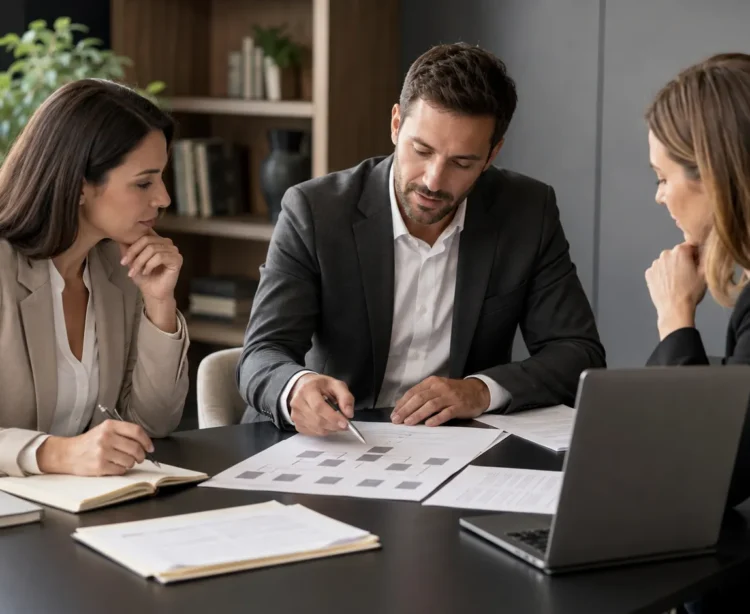 Profissionais analisando relações de trabalho e responsabilidades em ambiente empresarial.