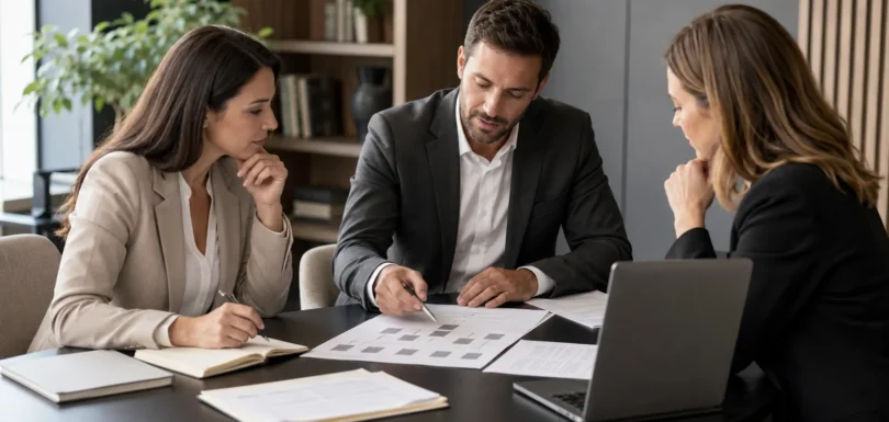 Profissionais analisando relações de trabalho e responsabilidades em ambiente empresarial.