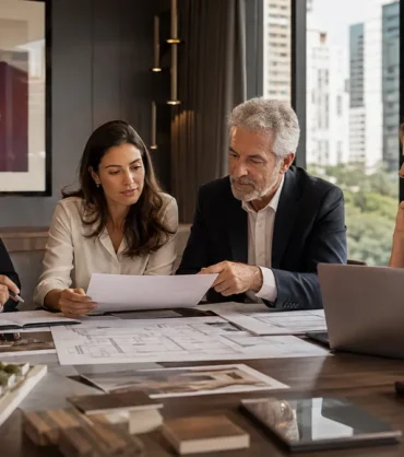 Família empresária analisa holding patrimonial, imóveis e planejamento de longo prazo.