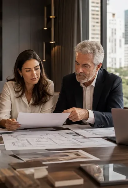 Família empresária analisa holding patrimonial, imóveis e planejamento de longo prazo.