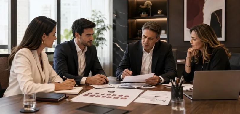 Família empresária analisa planejamento sucessório empresarial, governança e continuidade da empresa.