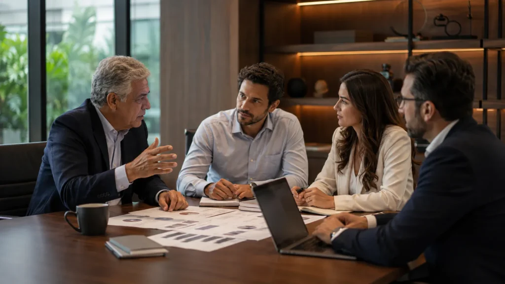Fundador e sucessores participam de planejamento gradual da gestão e continuidade empresarial.