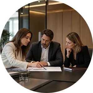 Profissionais analisando documentos para compreender um contexto empresarial.