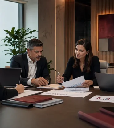 Equipe empresarial analisa os impactos da reforma tributária 2026, CBS e IBS nas operações da empresa.