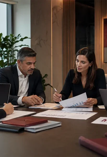 Equipe empresarial analisa os impactos da reforma tributária 2026, CBS e IBS nas operações da empresa.