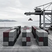 Terminal portuário com contêineres representando operações de comércio exterior.